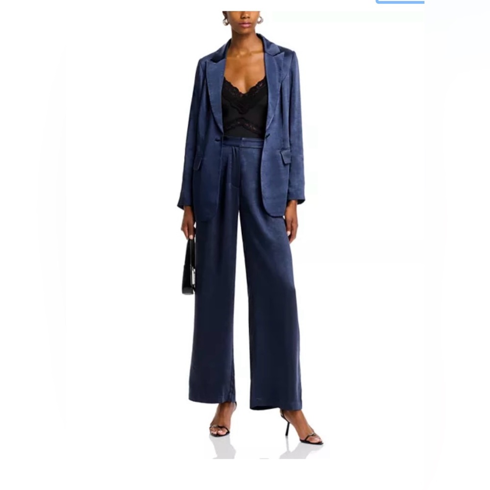 AQUA navy blue satin wide leg pleated pants.